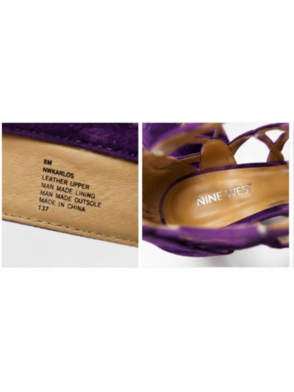 Nine West Purple Suede Platform Heels Women’s Size 8M Strappy Cage Stiletto Sand - Picture 4 of 4